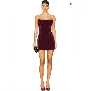 House of Harlow 1960 Balley Mini Dress Burgundy Large NWT Crushed Velvet Red